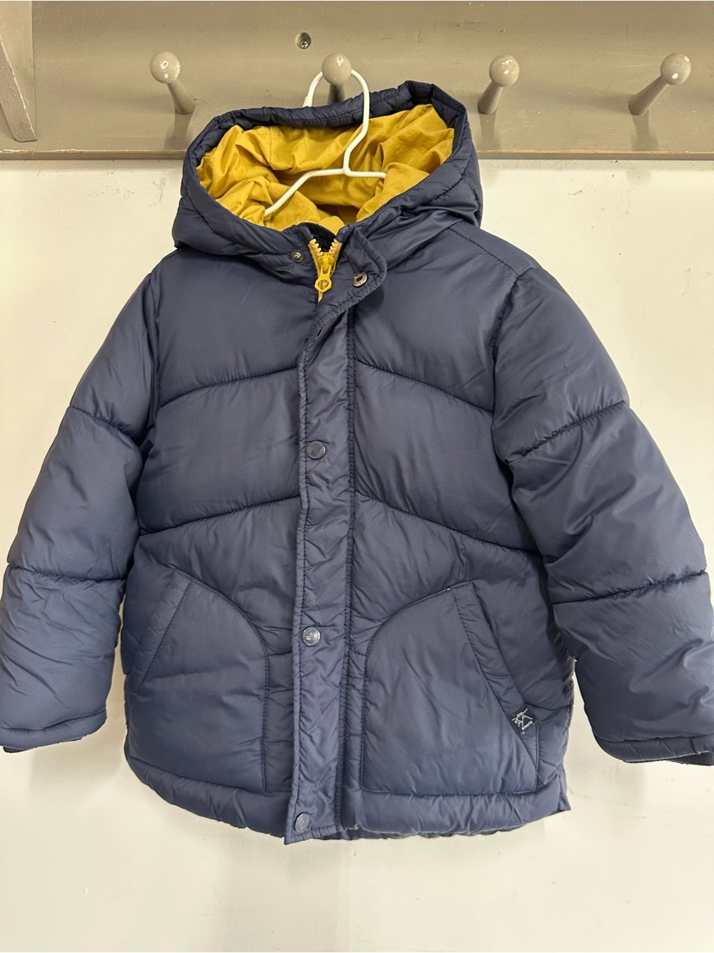 Zara Navy Puffer Jacket with Yellow Lining